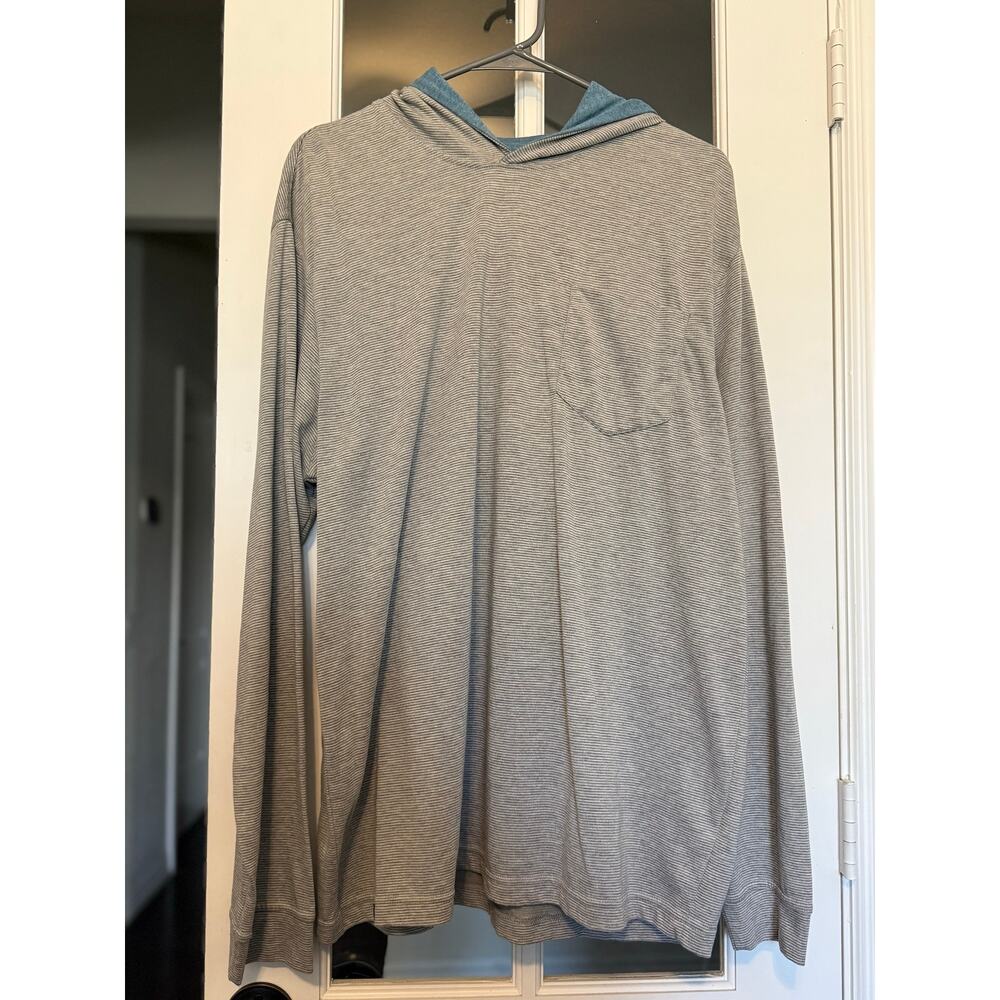 Johnnie-O Men’s XL Striped Hoodie Long Sleeve Pocket  Gray Blue Lightweight